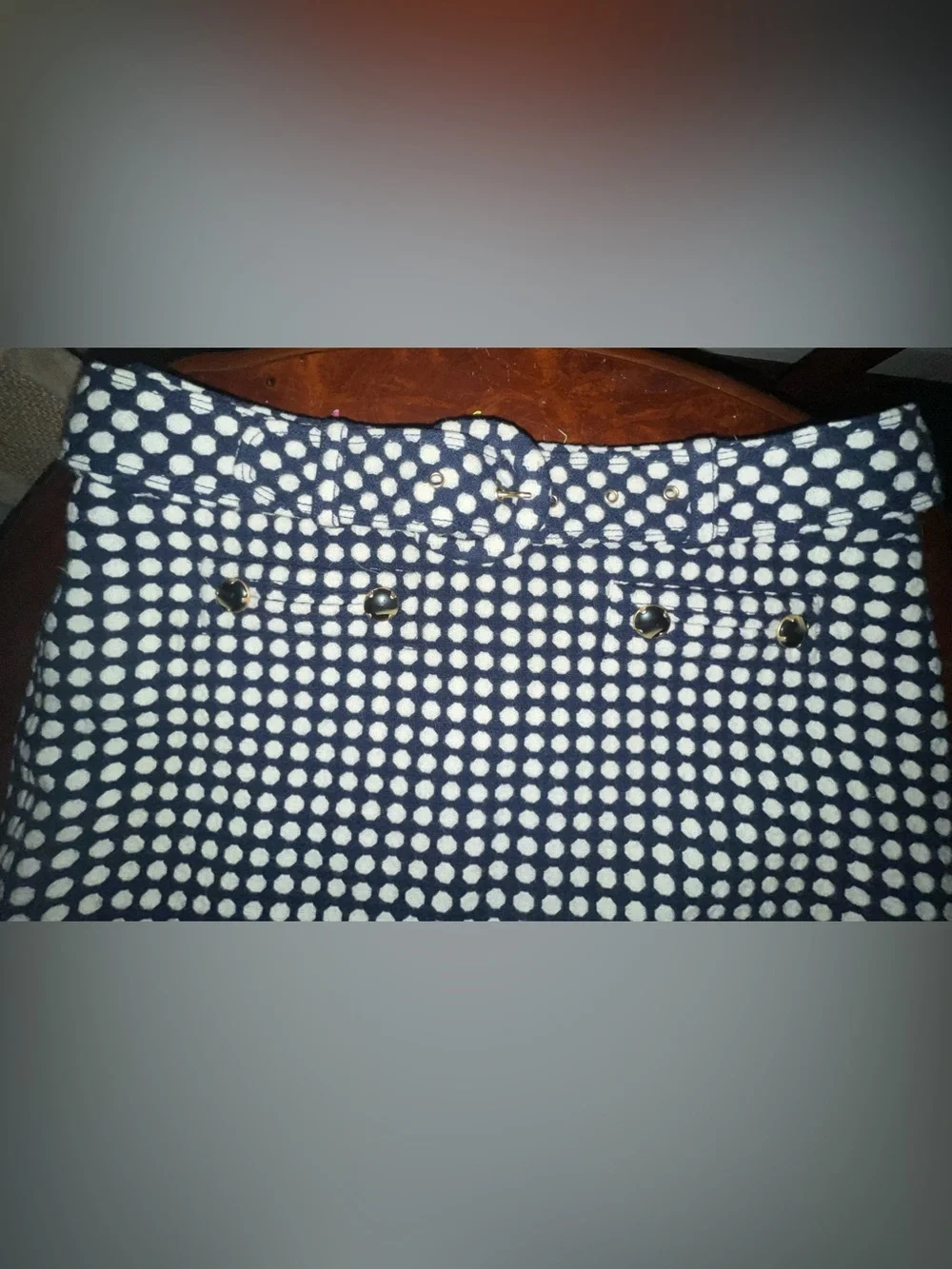 Vintage Juicy Couture Navy Polka Dot Belted Wool Mini Skirt - Pink Tag Sz 4